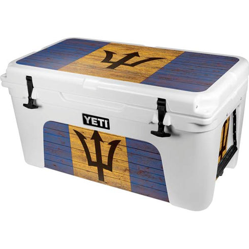 Barbados Flag Dark Wood YETI Tundra 65 Hard Cooler Skin